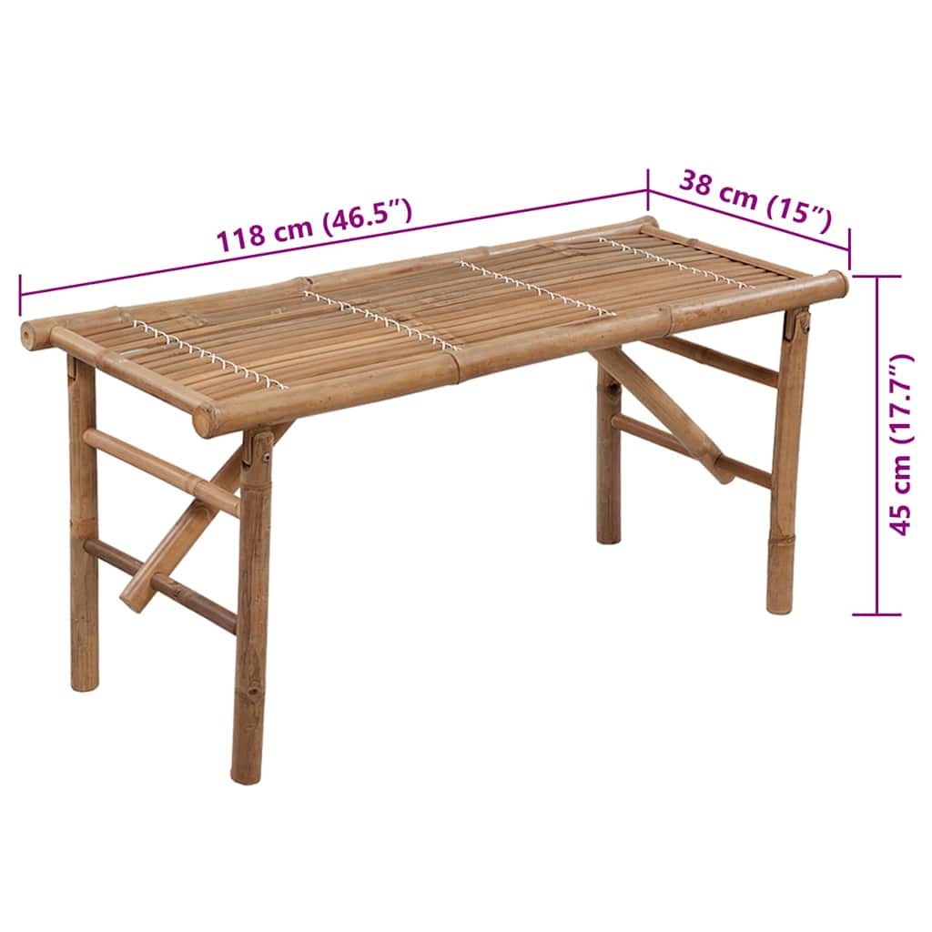 Sulankstomas sodo suoliukas su pagalvėle, 118cm, bambukas