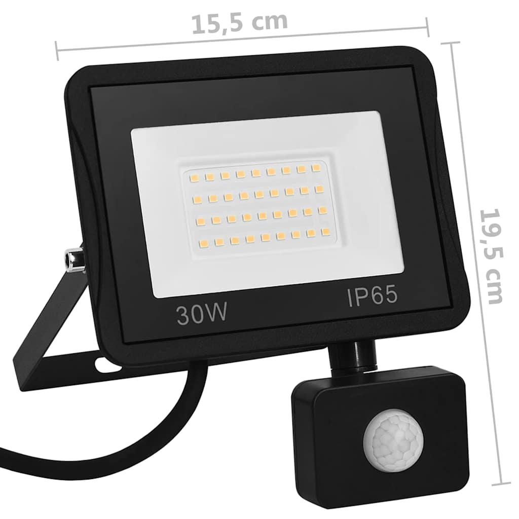 LED prožektorius su jutikliu, šiltos baltos spalvos, 30W