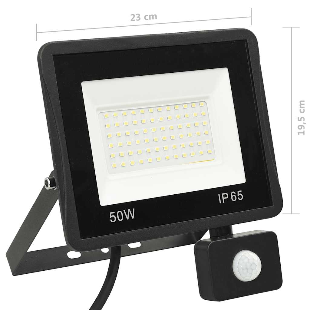 LED prožektorius su jutikliu, šiltos baltos spalvos, 50W