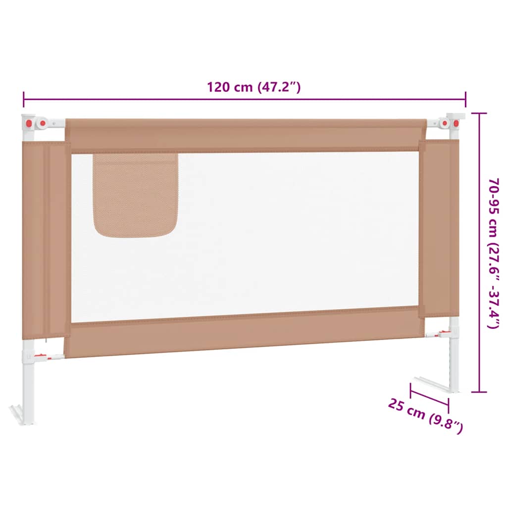 Apsauginis turėklas vaiko lovai, taupe, 120x25cm, audinys