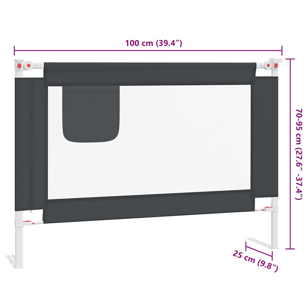 Apsauginis turėklas vaiko lovai, pilkas, 100x25cm, audinys