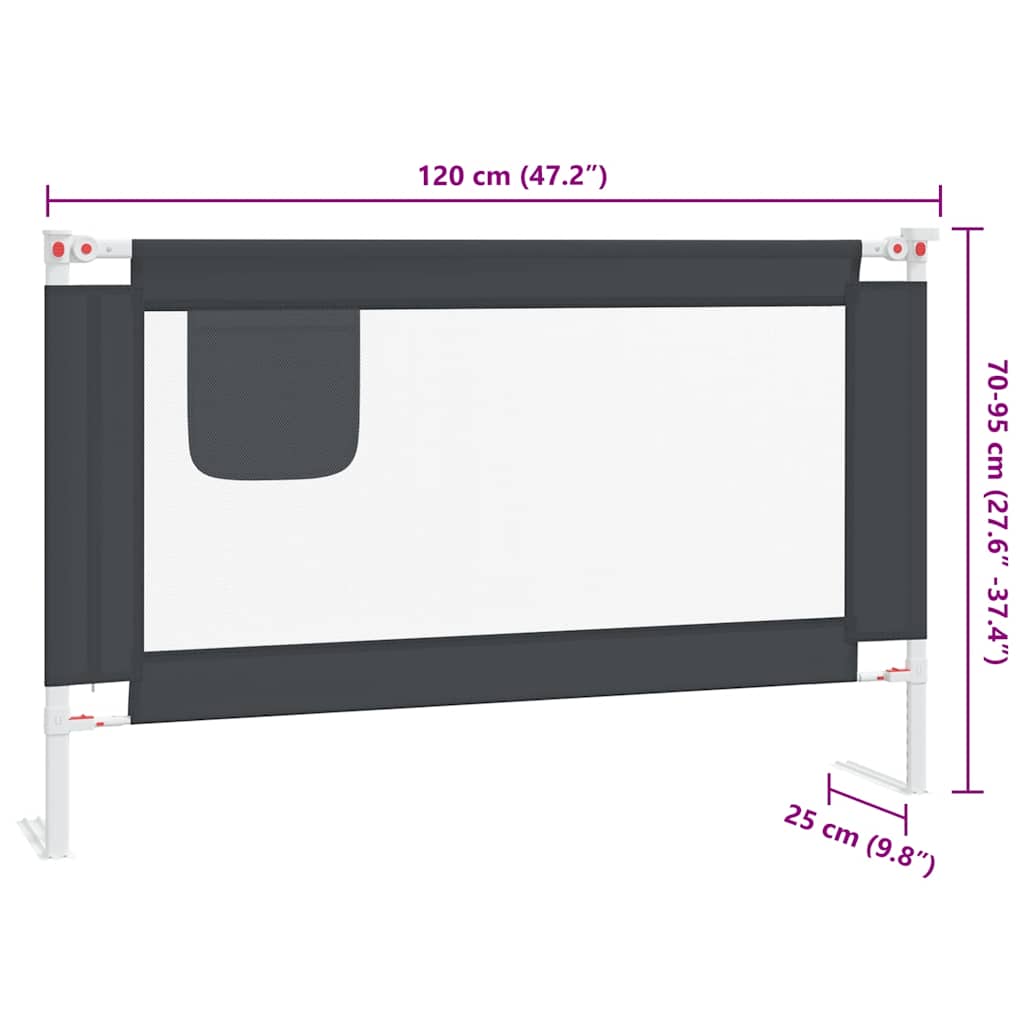 Apsauginis turėklas vaiko lovai, pilkas, 120x25cm, audinys