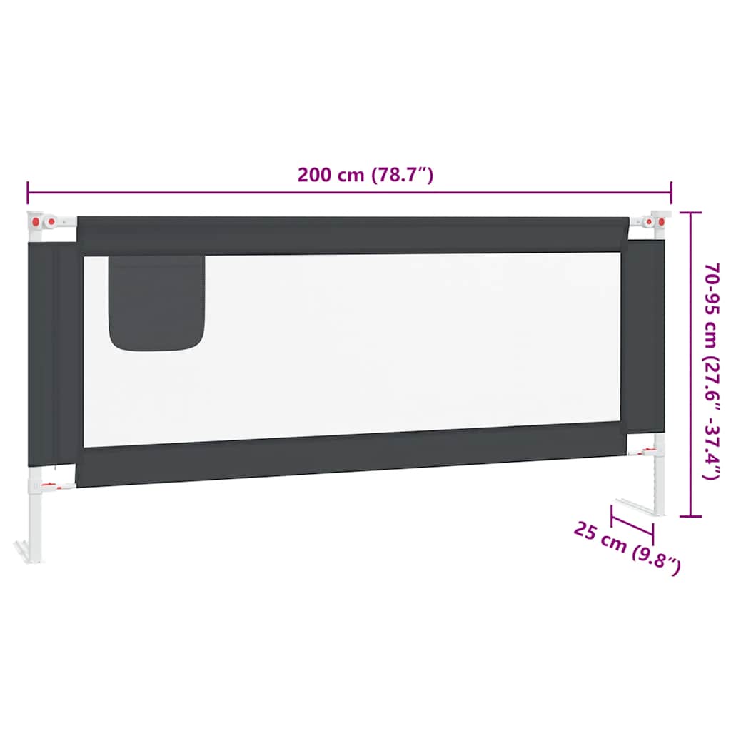 Apsauginis turėklas vaiko lovai, pilkas, 200x25cm, audinys