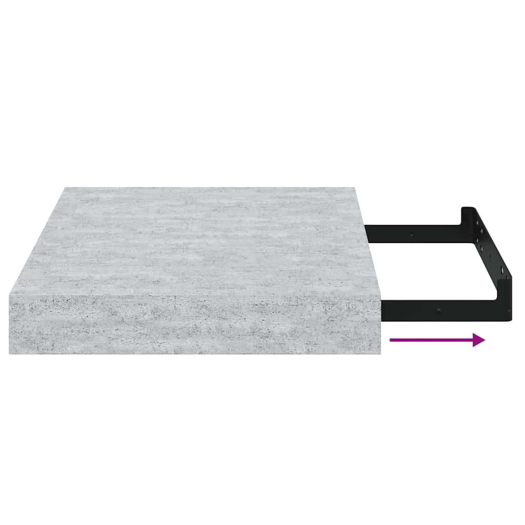 Pakabinamos lentynos, 4vnt., betono pilkos, 23x23,5x3,8cm, MDF