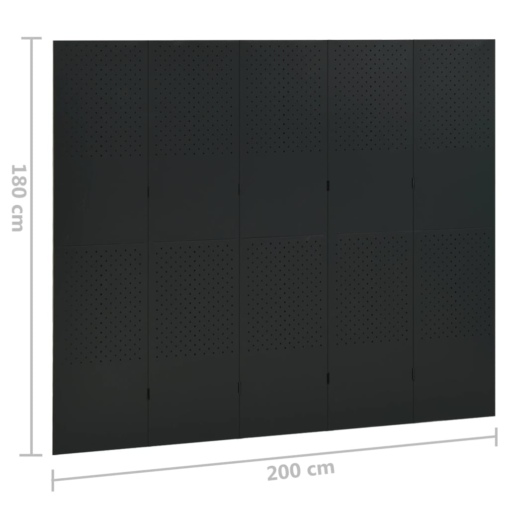 Kambario pertvara, 5 dalių, juodos spalvos, 200x180cm, plienas