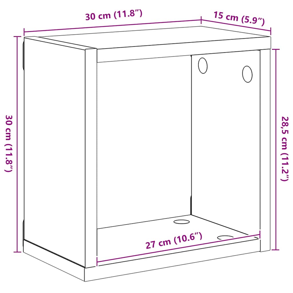 Sieninės lentynos, 4vnt., baltos, 30x15x30cm, kubo formos