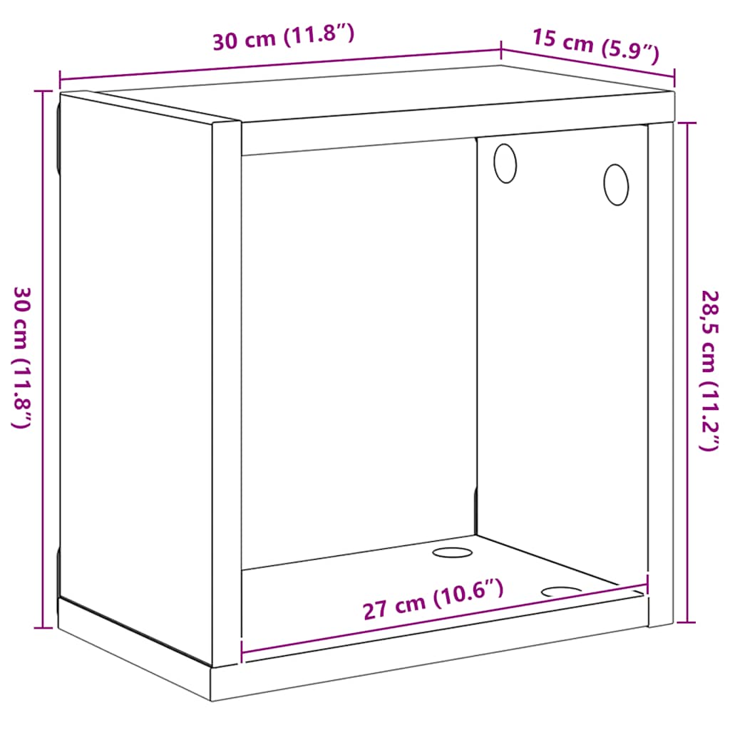 Sieninės lentynos, 4vnt., juodos, 30x15x30cm, kubo formos