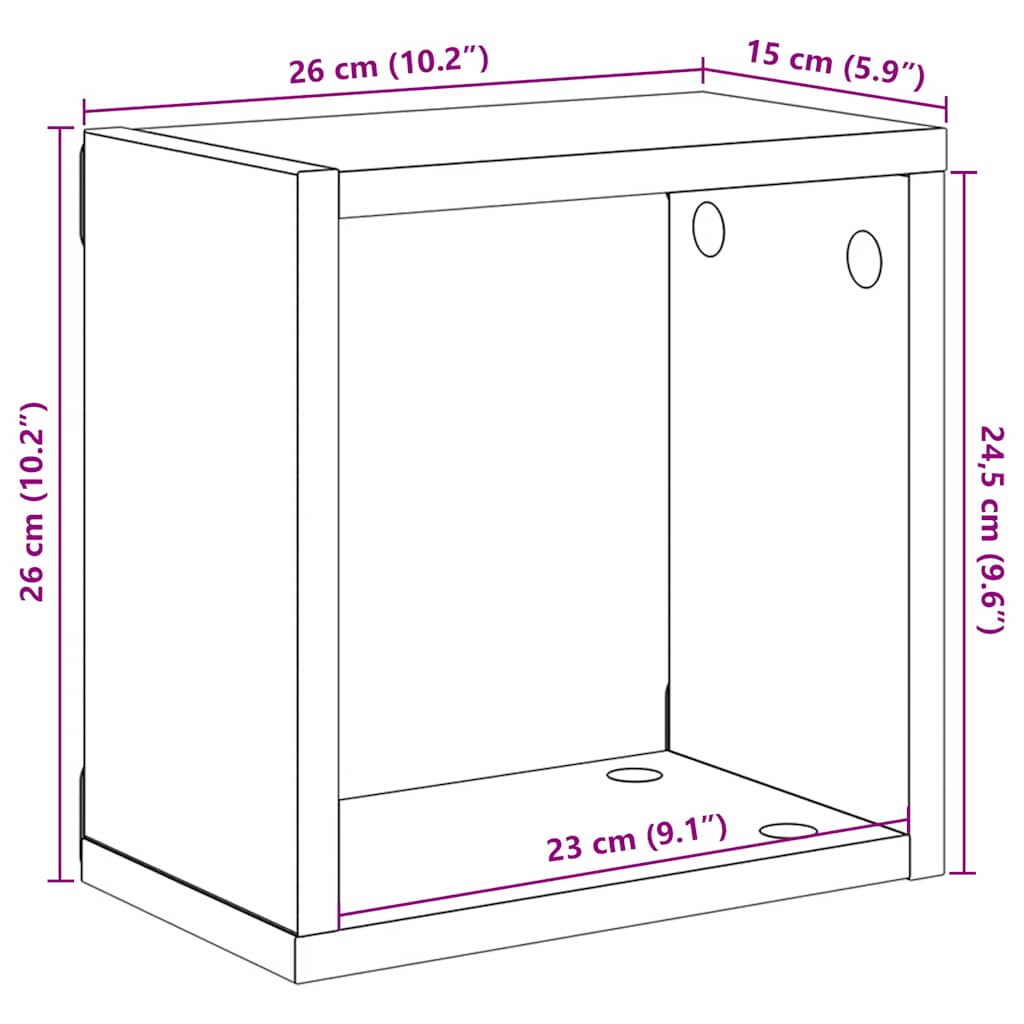 Sieninės lentynos, 4vnt., baltos, 26x15x26cm, kubo formos
