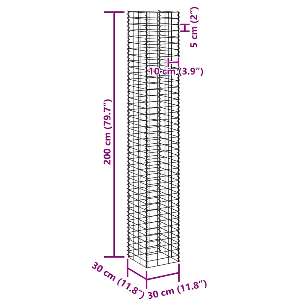 Aukšti gabionų loveliai, 3vnt., 30x30x200cm, geležis