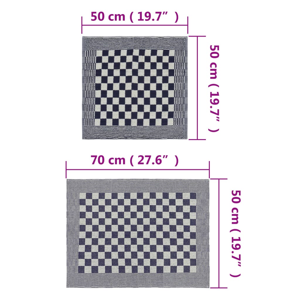 Rankšluosčių rinkinys, 10vnt., mėlyni ir balti, medvilnė