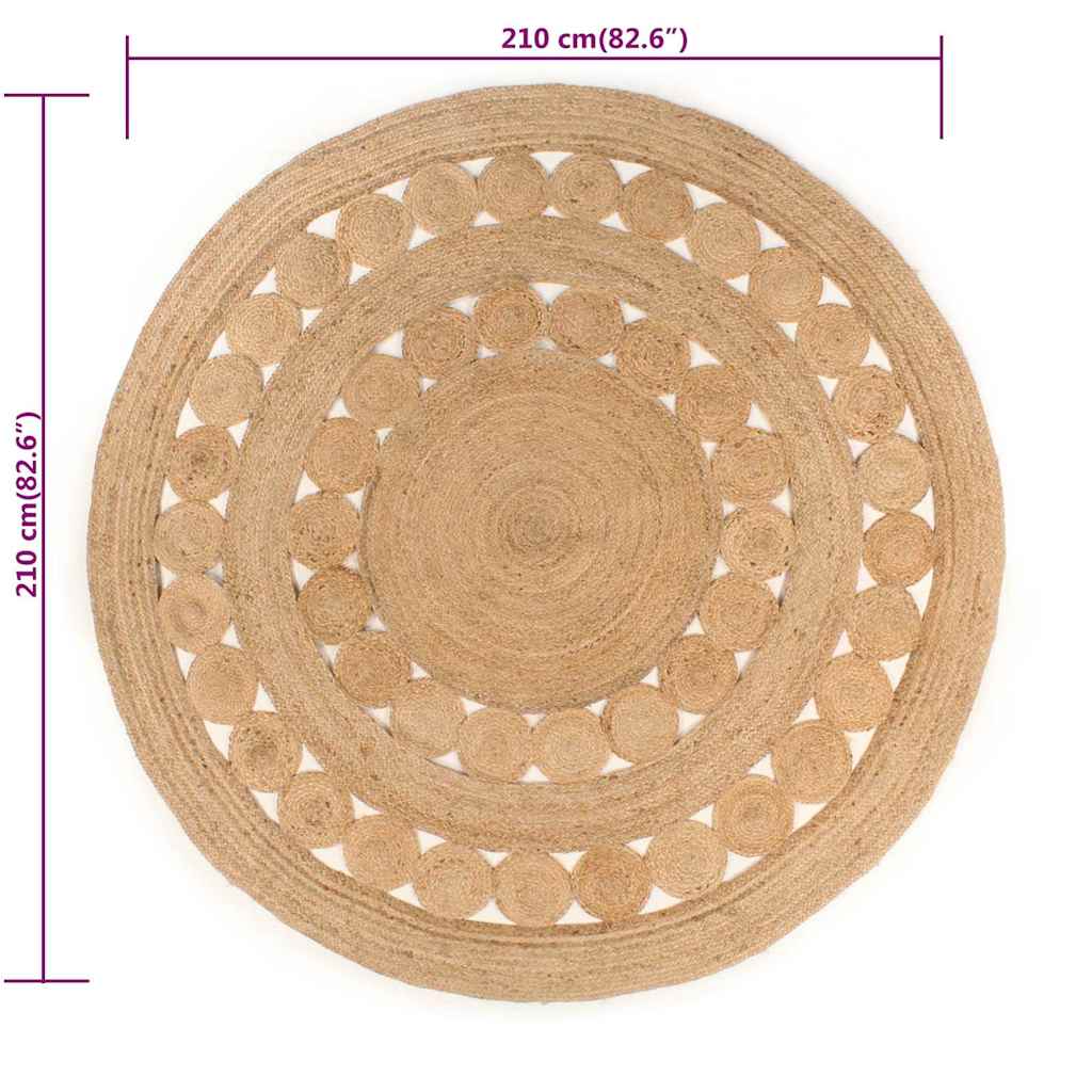 Kilimas, pintas dizainas, džiutas, 210cm, apvalus