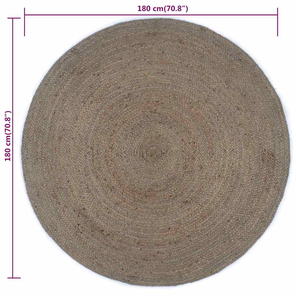 Kilimas, pilkas, 180cm, džiutas, apskritas, rankų darbo