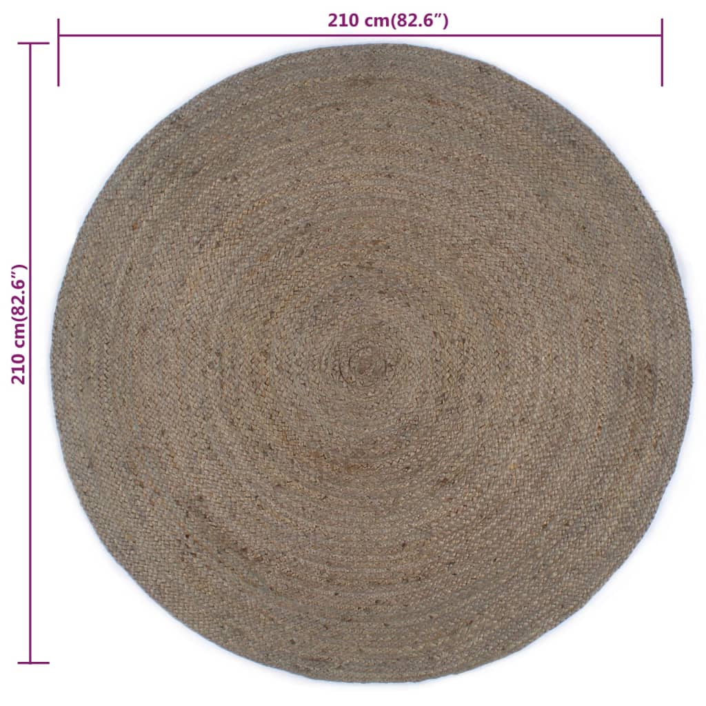 Kilimas, pilkas, 210cm, džiutas, apskritas, rankų darbo
