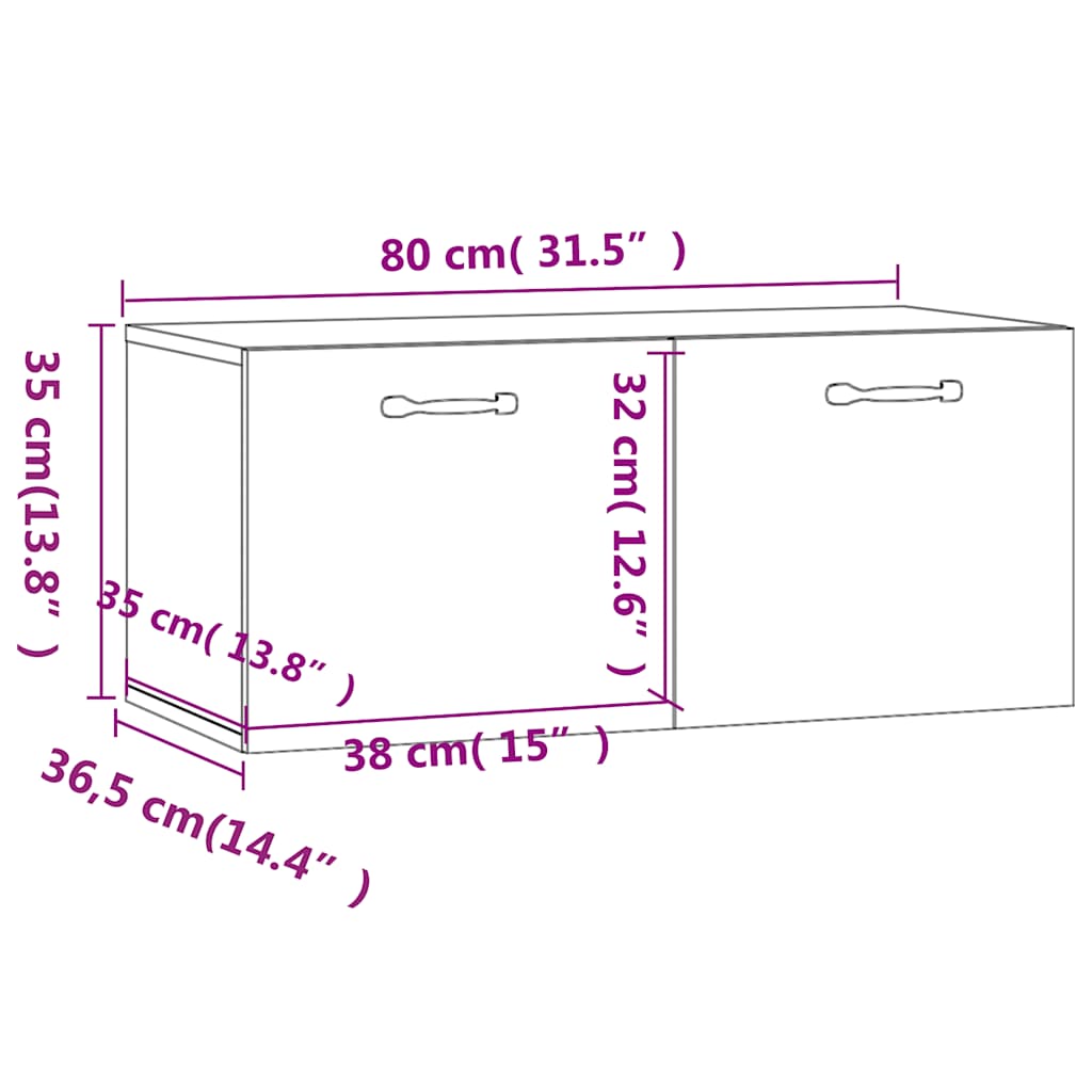Sieninė spintelė, balta, 80x36,5x35cm, mediena, blizgi
