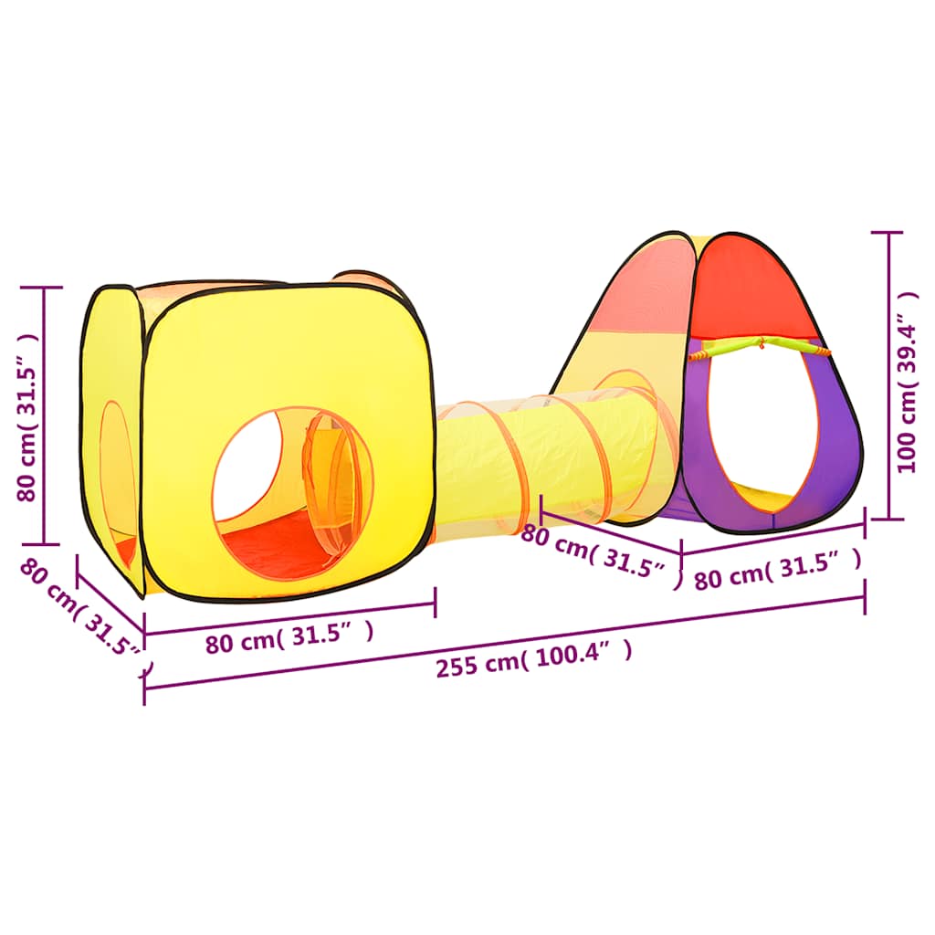 Vaikiška žaidimų palapinė, įvairių spalvų, 255x80x100cm