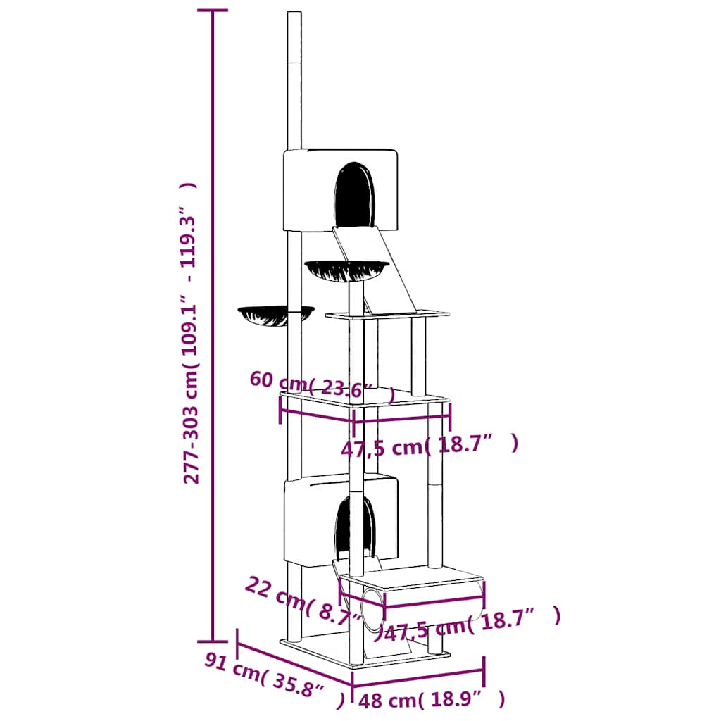 Draskyklė katėms iki lubų, kreminės spalvos, 277–303cm