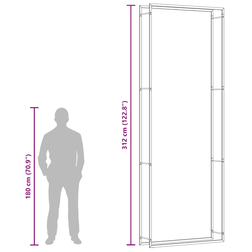 Stovas malkoms, matinės juodos spalvos, 110x28x312cm, plienas