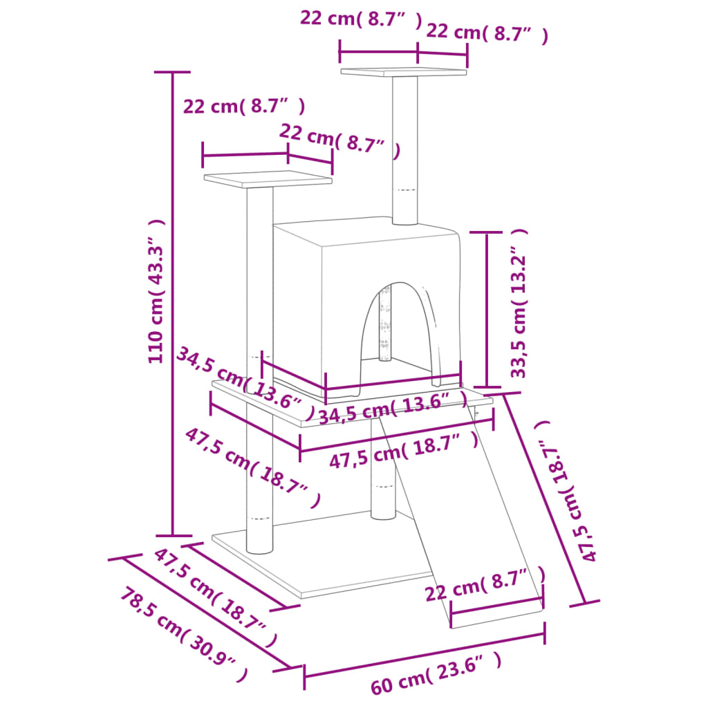Draskyklė katėms su stovais iš sizalio, tamsiai pilka, 110cm