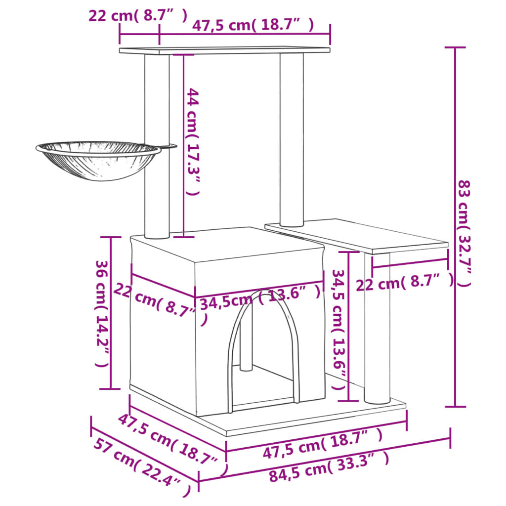 Draskyklė katėms su stovais iš sizalio, tamsiai pilka, 83cm