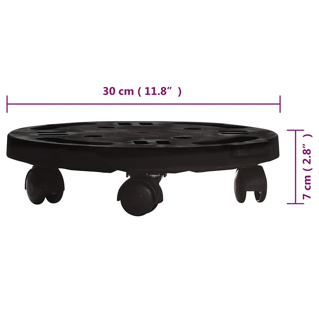 Augalų padėklai su ratukais, 2vnt., juodi, 30cm, 170kg