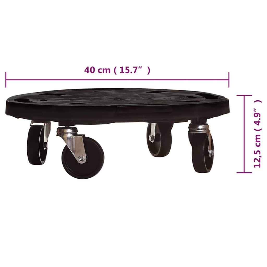 Augalų padėklai su ratukais, 2vnt., juodi, 40cm, 275kg