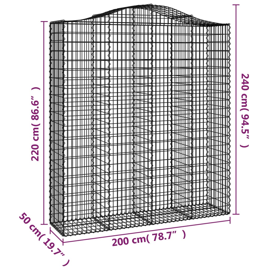 Išlenkti gabiono krepšiai, 2vnt., 200x50x220/240cm, geležis