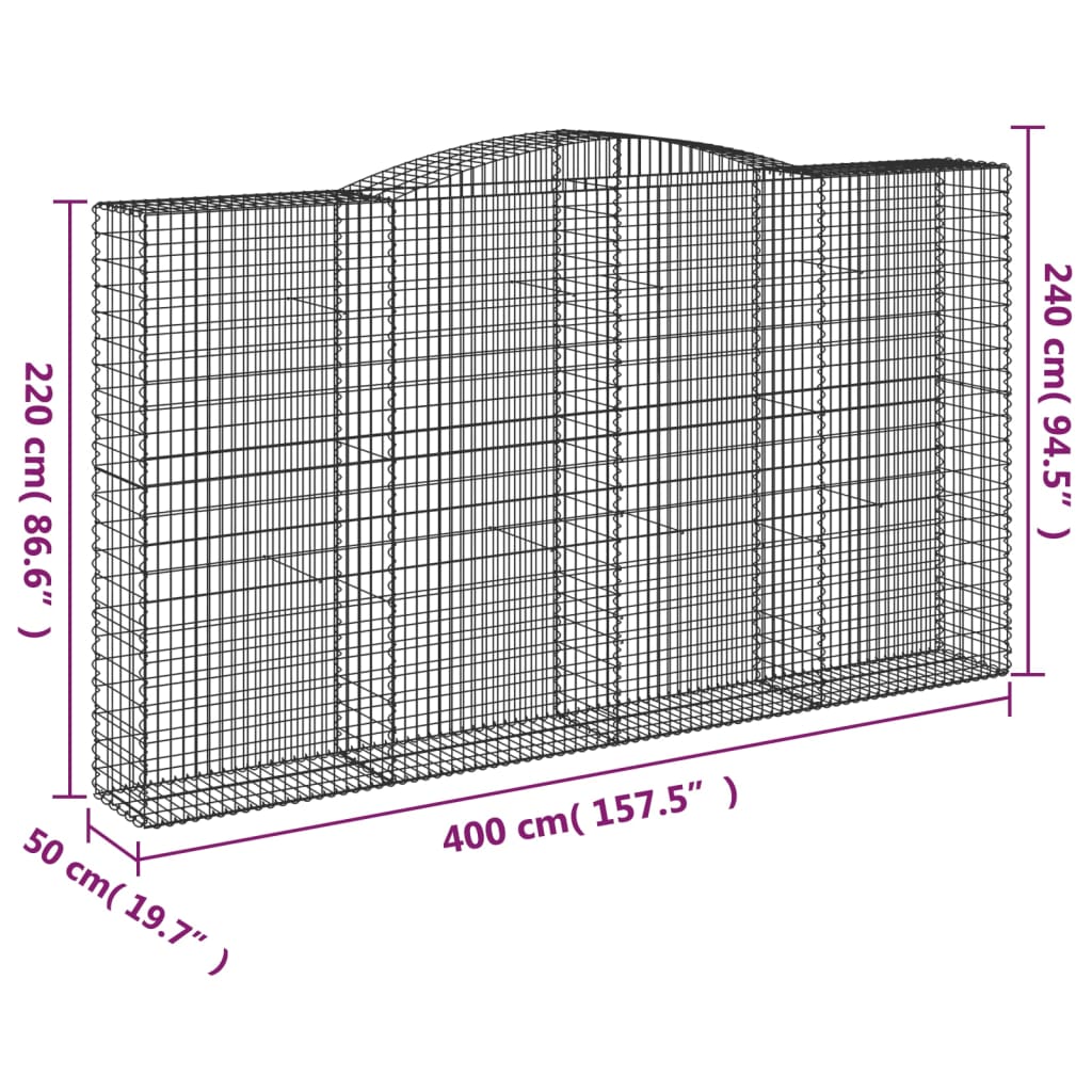 Išlenkti gabiono krepšiai, 15vnt., 400x50x220/240cm, geležis