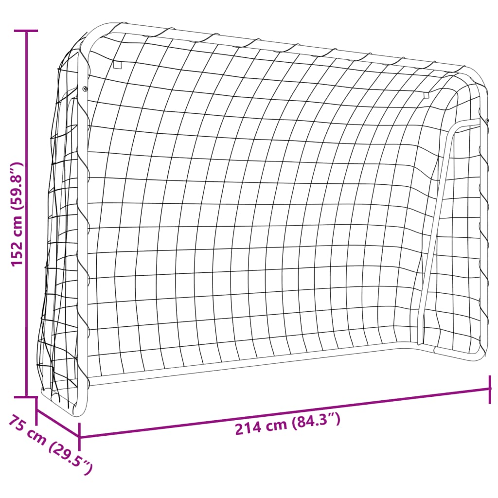 Futbolo vartai, balti, 214x75x152cm, plienas/poliesteris