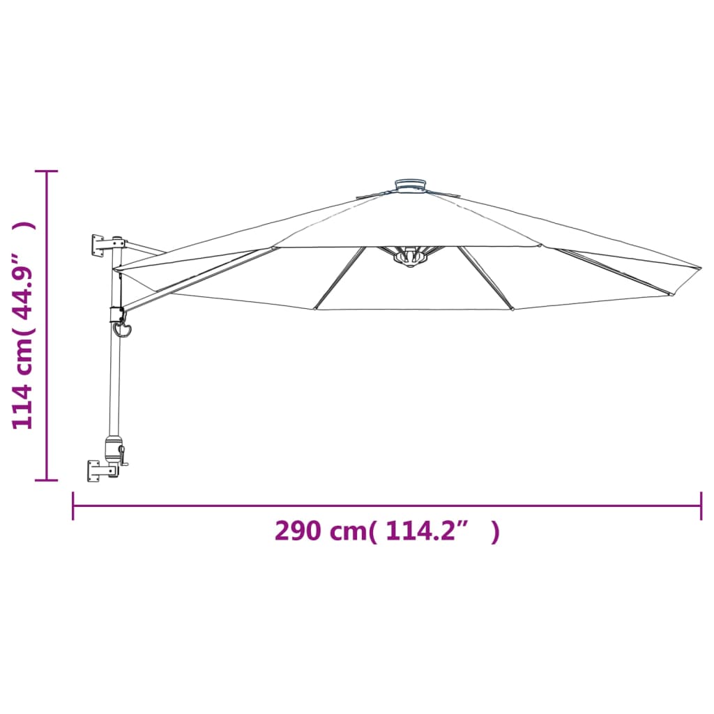 Prie sienos montuojamas skėtis su LED, geltonas, 290cm