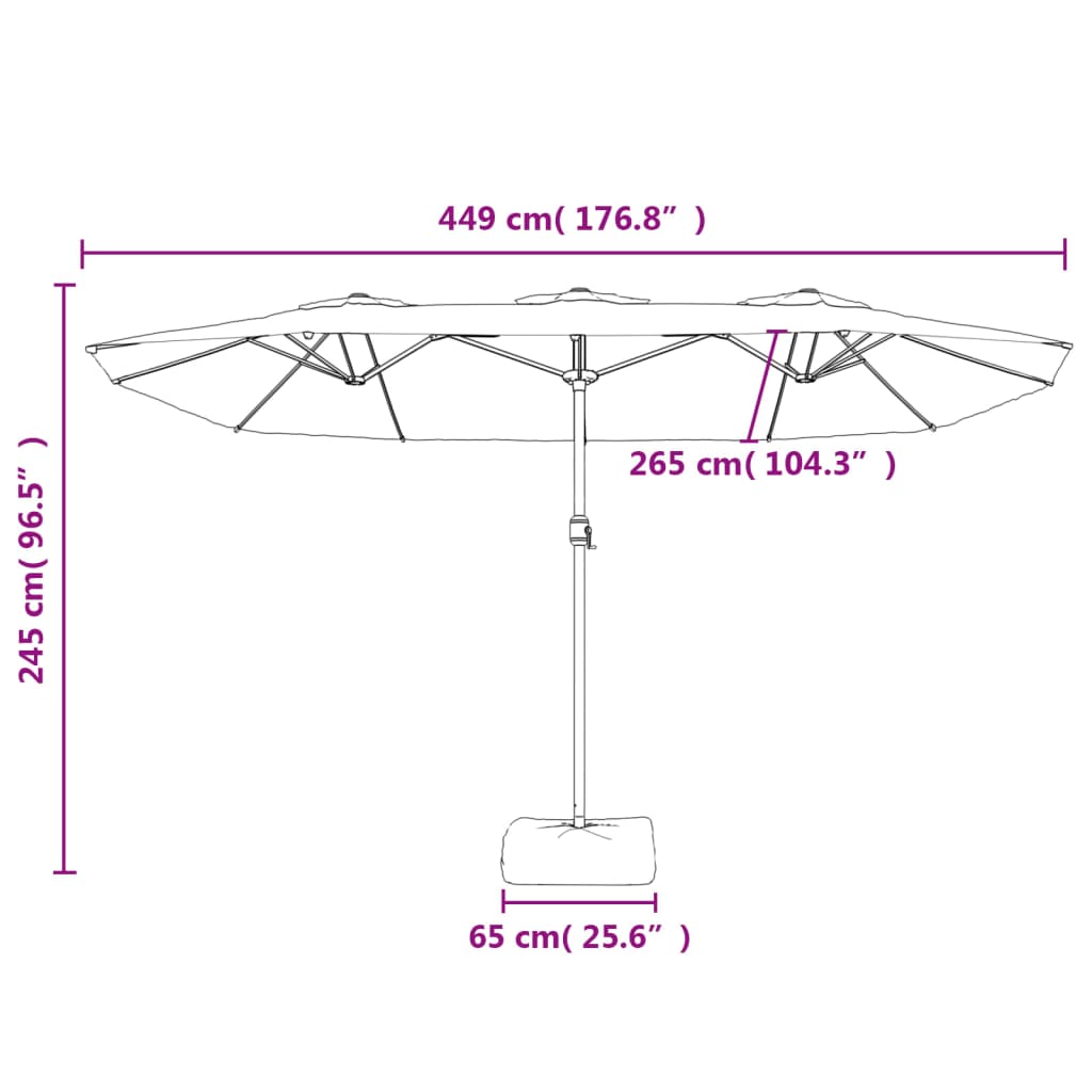 Dvigubas sodo skėtis nuo saulės su LED, terakota, 449x265cm