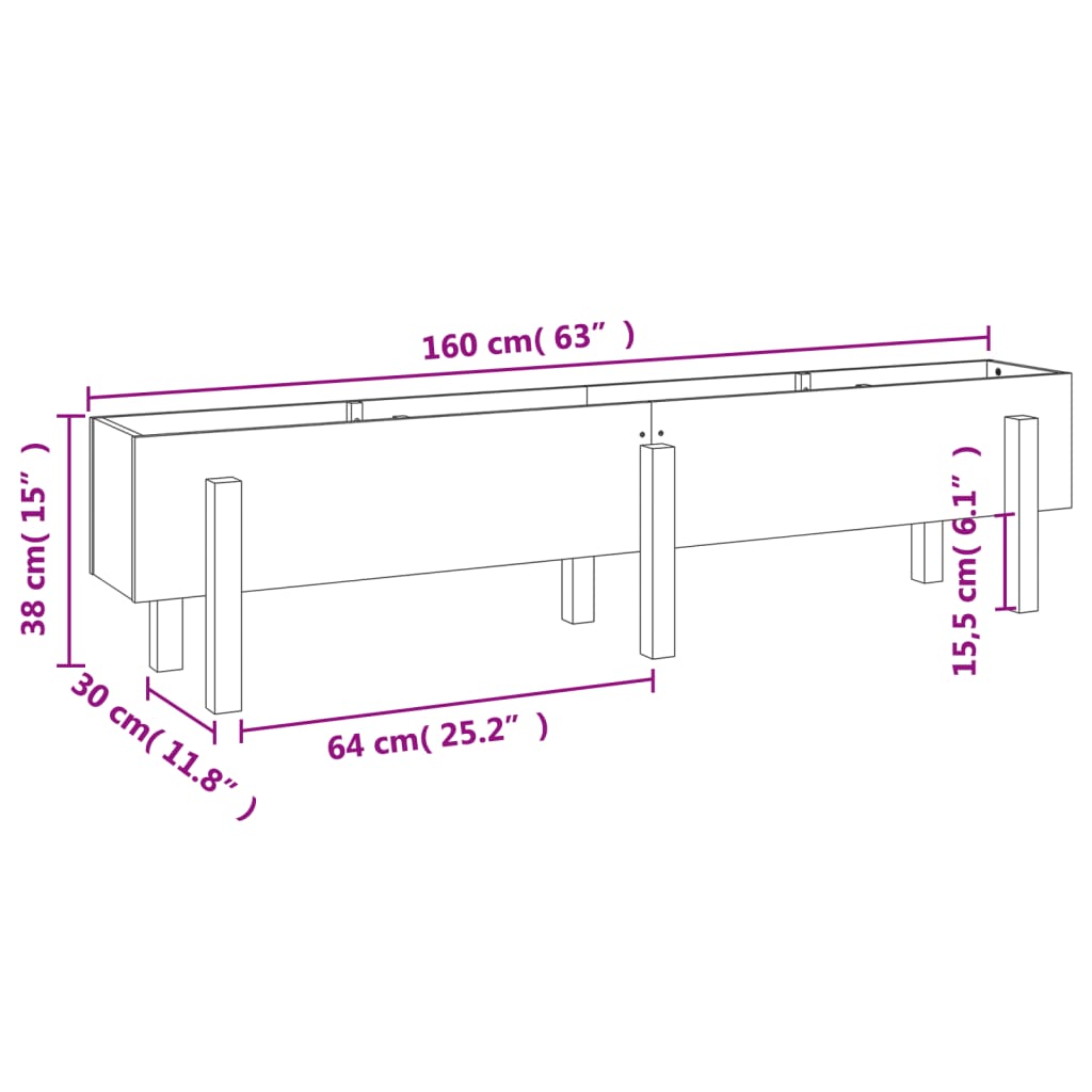 Aukštas sodo lovelis, baltas, 160x30x38cm, pušies masyvas