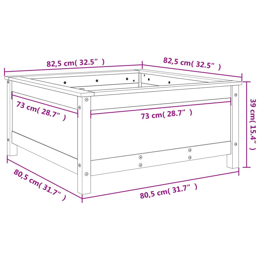 Sodo lovelis, pilkas, 82,5x82,5x39cm, pušies medienos masyvas