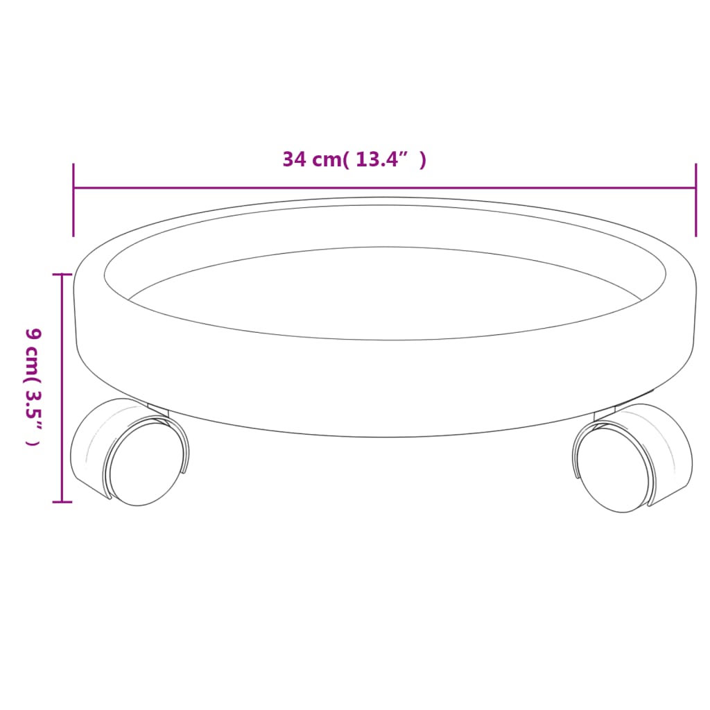 Augalų padėklai su ratukais, 2vnt., pilki, 34cm skersmens, 35kg