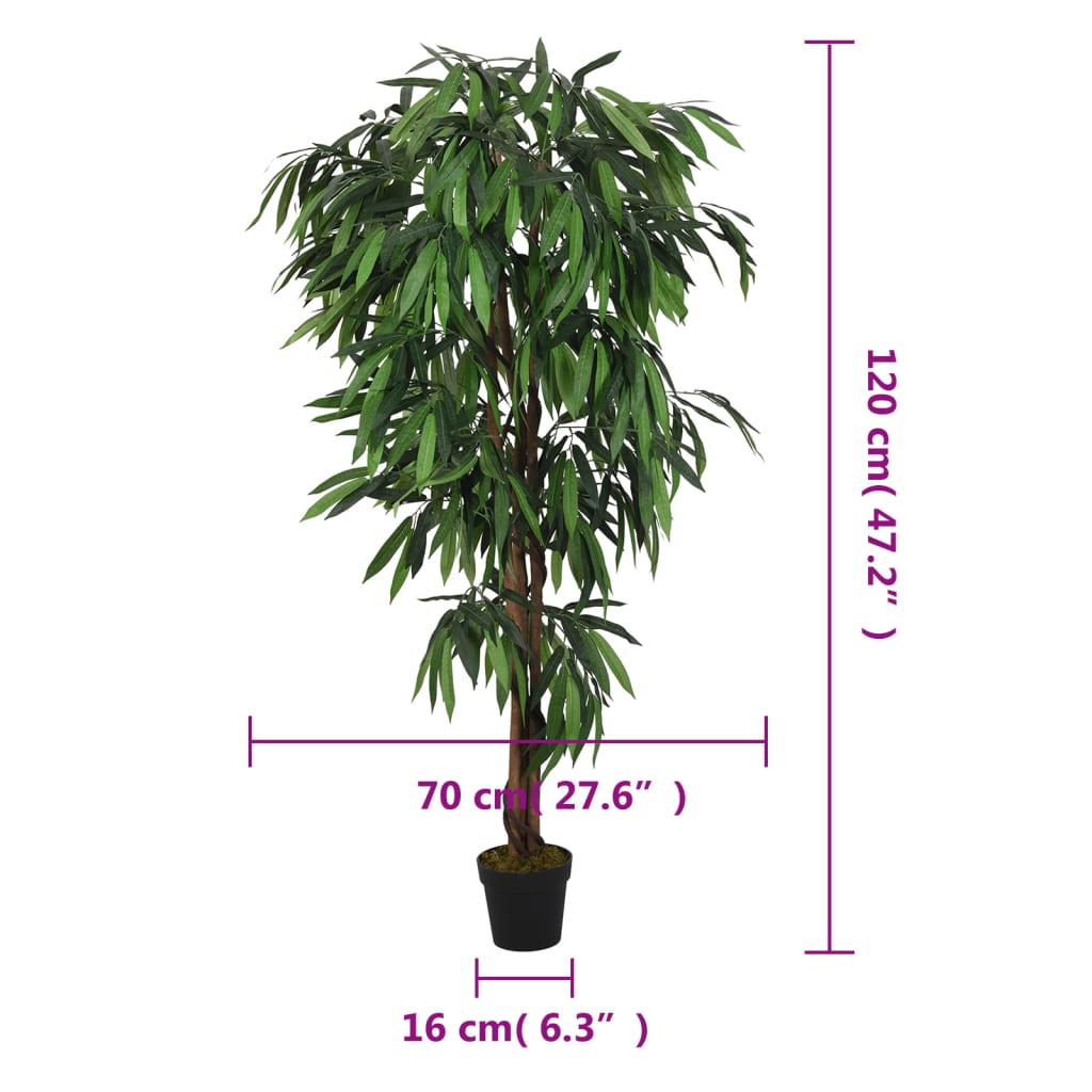 Dirbtinis mango medis, žalios spalvos, 120 cm, 450 lapų