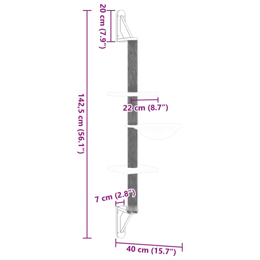 Draskyklė katėms su draskymo stovu, šviesiai pilka, 142,5cm