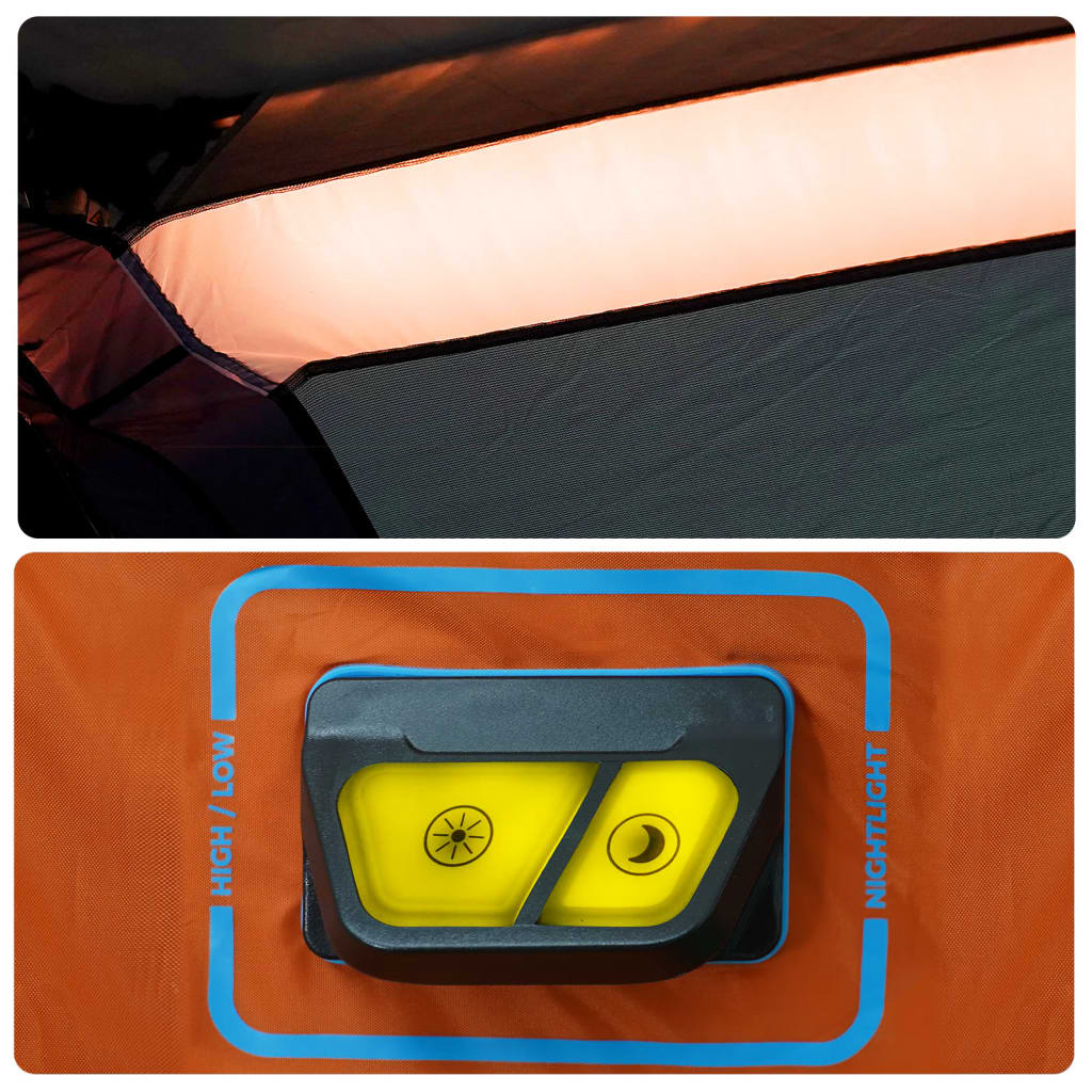 Šeimos palapinė su LED, pilka ir oranžinė, šešiavietė