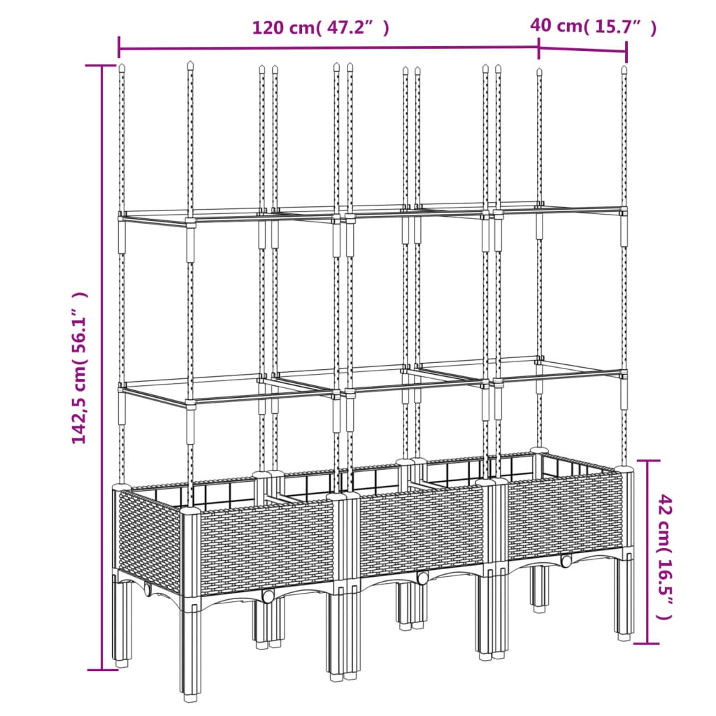Sodo lovelis su treliažu, šviesiai pilkas, 120x40x142,5cm, PP