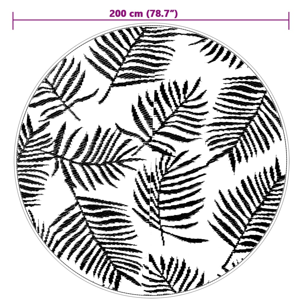 Lauko kilimas, ARAKIL baltos juodos spalvos, 200cm skersmens PP