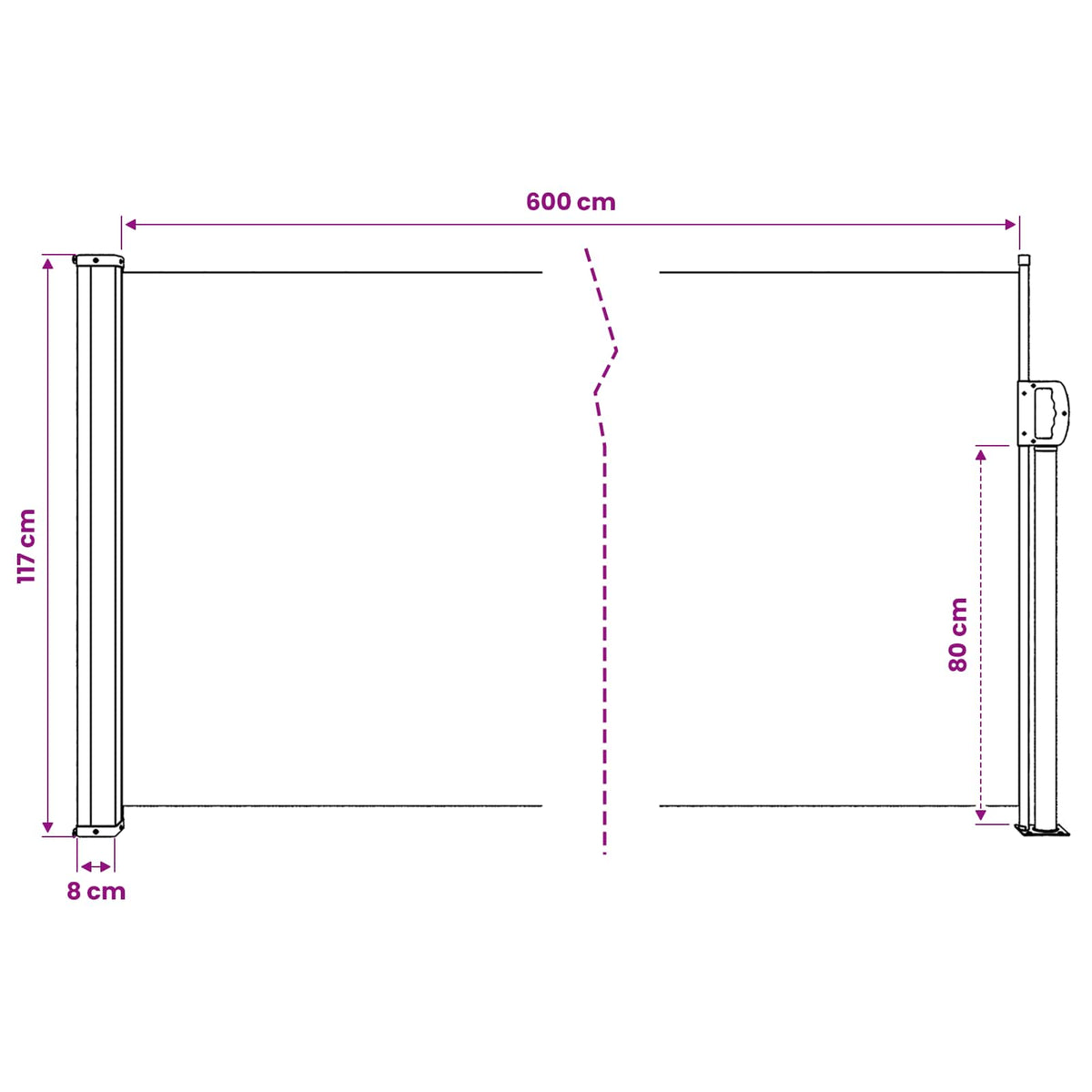 Ištraukiama šoninė pertvara, baltos spalvos, 120x600cm