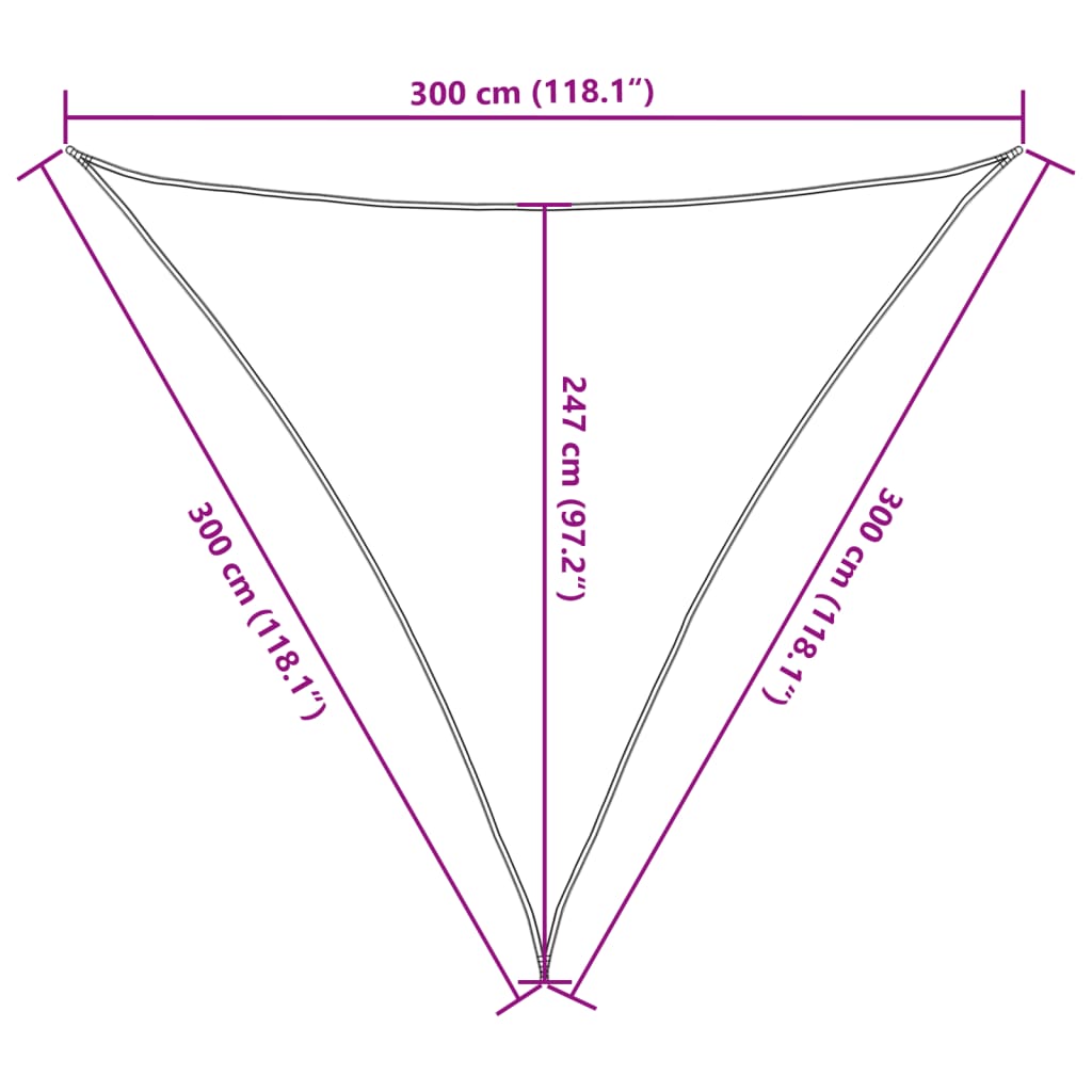 Saulės skėtis, 160 g/m², trikampė, šviesiai pilka, 3x3x3 m, HDPE