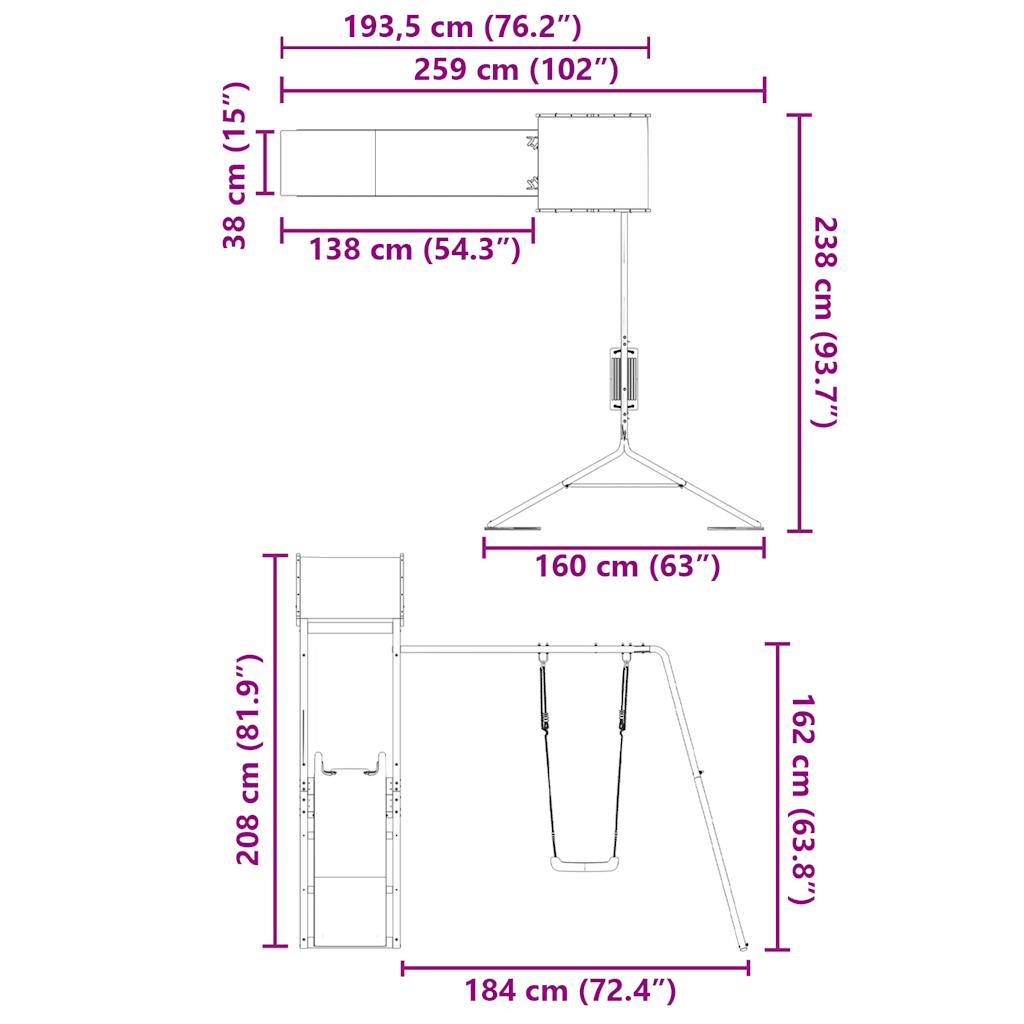 Lauko žaidimų aikštelės komplektas, pušies medienos masyvas