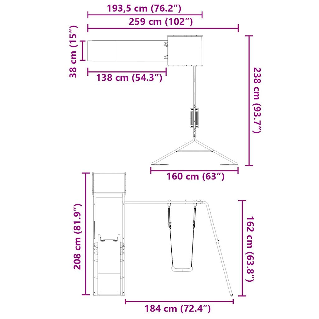 Lauko žaidimų aikštelės komplektas, impregnuota pušies mediena