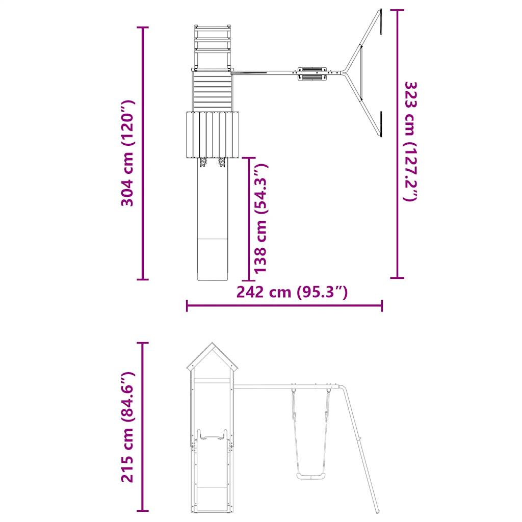 Lauko žaidimų aikštelės komplektas, pušies medienos masyvas