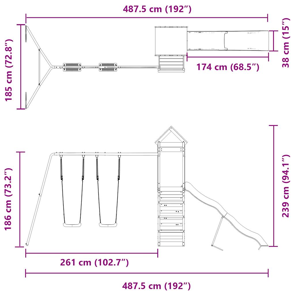 Lauko žaidimų aikštelės komplektas, impregnuota pušies mediena