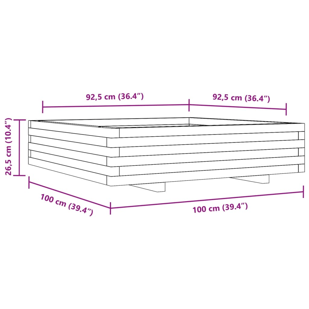 Sodo lovelis, baltas, 100x100x26,5cm, pušies medienos masyvas