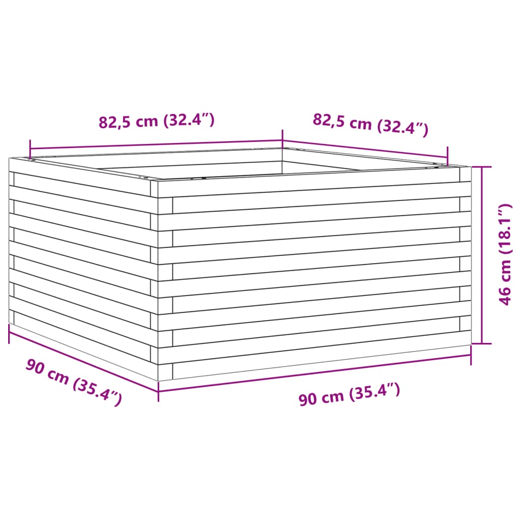 Sodo lovelis, baltas, 90x90x46cm, pušies medienos masyvas