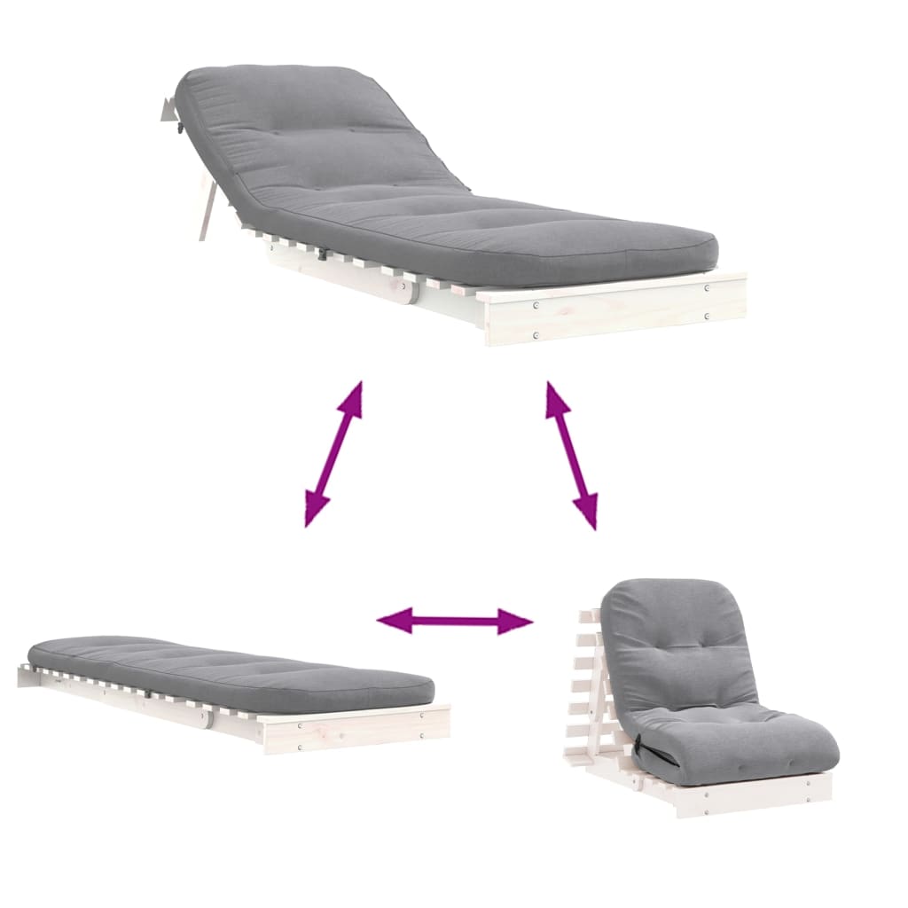 Futono sofa-lova su čiužiniu, balta, 70x206x11cm, pušis