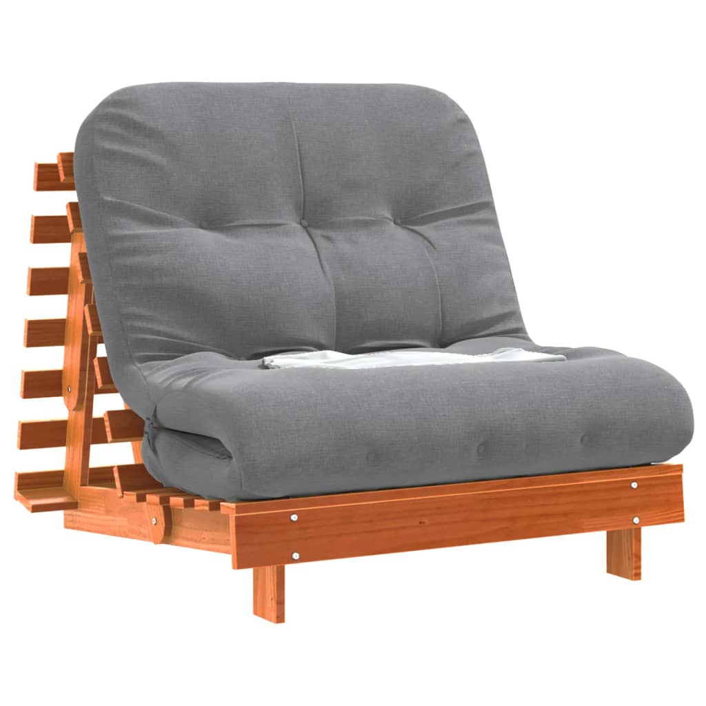 Futono sofa-lova su čiužiniu, vaško ruda, 80x206x11cm, pušis