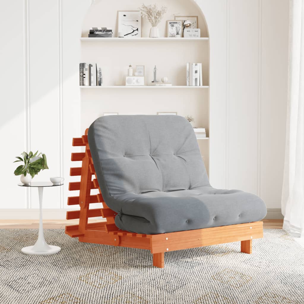Futono sofa-lova su čiužiniu, vaško ruda, 80x206x11cm, pušis