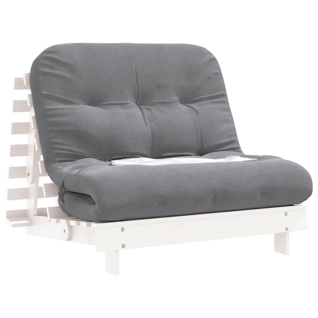 Futono sofa-lova su čiužiniu, balta, 100x206x11cm, pušis